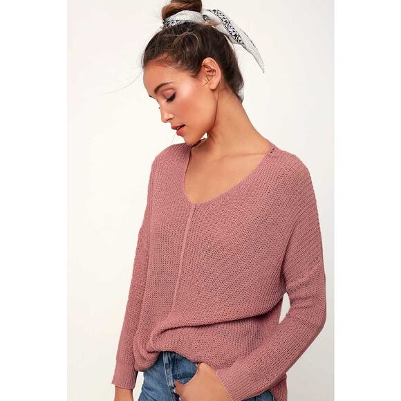 Lulu's Eloise Dusty Pink V Neck Loose Knit Sweater Small - Picture 1 of 11